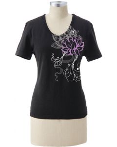 Earth Creations Short Sleeve Women's Scoop Neck Top “Lotus Flower”, Black
