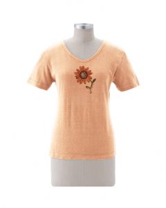 Earth Creations Short Sleeve Women's Scoop Neck Top, “Flourish Earth”, Sunstone, Medium
