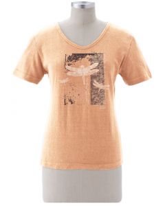 Earth Creations Short Sleeve Women's Scoop Neck Top “Dragonfly Diary”, Sunstone