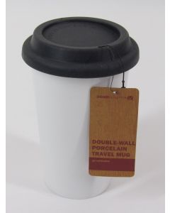 Porcelain, Double-walled Travel Mug w/BPA free silicone lid